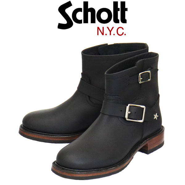 正規取扱店 Schott (ショット) S35503T 5991002 SHORT ENGINEER BOOTS サイドロゴ ショート エンジニア レザーブーツ Black SCT018