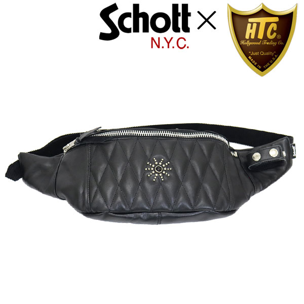 定め事取りまわし店 Schott (打つこと) x HTC (エイチティーシー) 共同研究 TW別注 3109023 (5176003) PADDED BODY BAG パッデッド 上半身 レザーボディーバッグ はやりっ児はち切れるx黒いこと石ころ 09BLACK