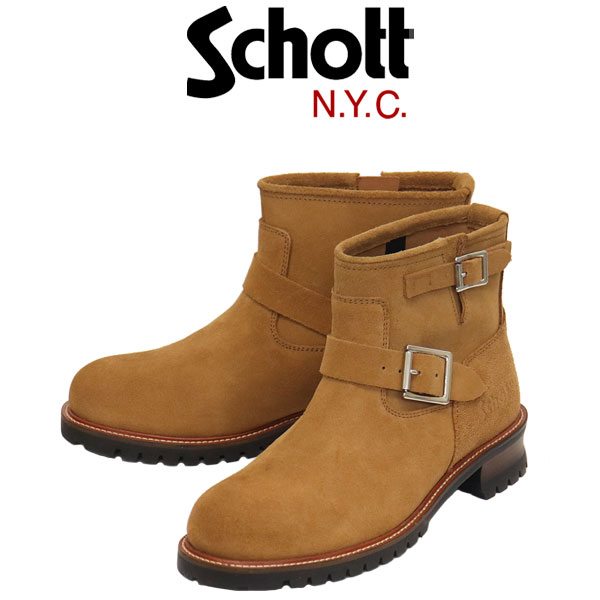 正規取扱店 Schott (ショット) S28002 Engineer Boots Short エンジニア ショート レザーブーツ 215ベージュ(ブラウン系) SCT032｜BOOTSMAN 店