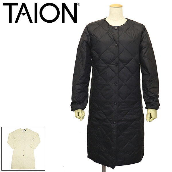 正規取扱店 TAION (タイオン) W104BCI-LONG SINGLE SNAP BUTTON CREW NECK LONG DOWN COAT シティ クルーネック ロングダウンコート TA048