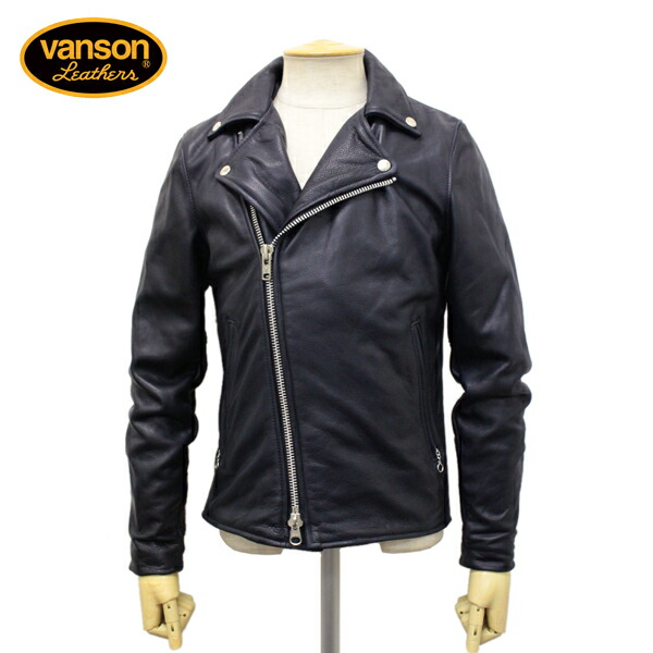 正規取扱店 VANSON (バンソン) C2 CUSTOM カスタム2 UNISEX ダブルライダース レザージャケット 別注タイトフィット アメリカ製 NAVY