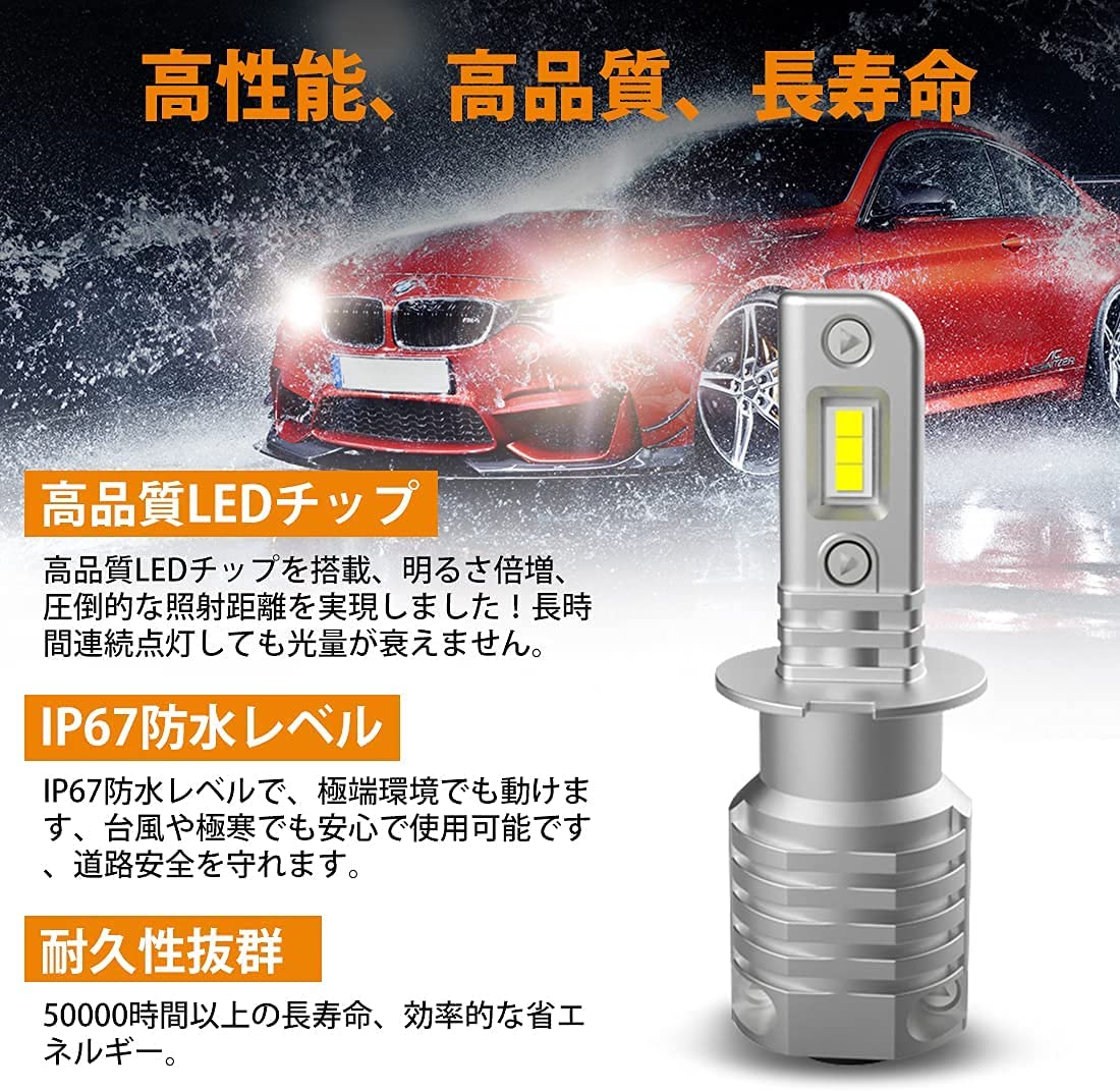 車検対応 超爆光HB3 LED ヘッドライト IP67防水 ホワイト 2個セッ