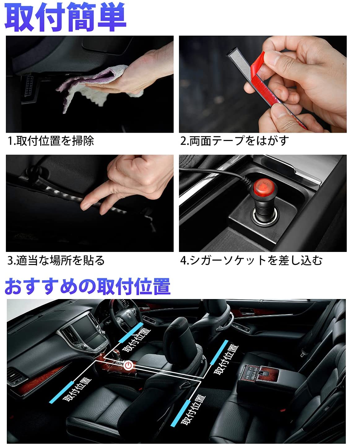 Bordan フットライト 2年保証 4xm 72led App Rf制御 Rgb Led スイッチ セキュリティ テープ フットランプ ライト リモコン操作 ルームランプ 両面テープ 全8色 内 日本語説明書 足元 車 車led 車内装飾用 防水 高輝度 Seal限定商品 Led