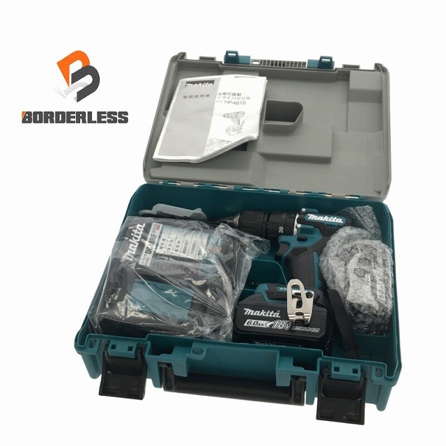 ☆未当て嵌める品☆makita マキタ 18V 申し受ける式揺りうごかすドライバドリル HP487DRGX バッテリ2個(6.0Ah) 申し受ける器 容れもの付 振りまわすせん孔機１番ウッド119919