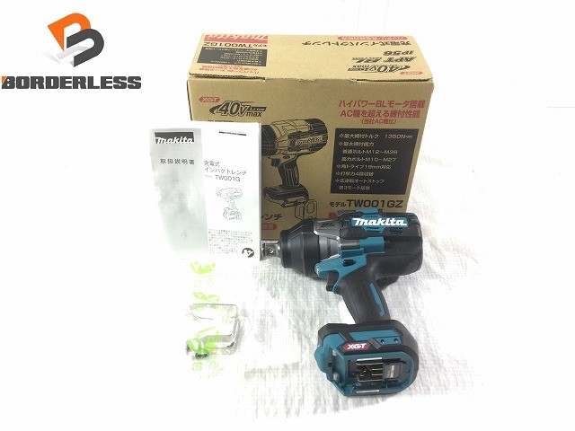 ☆未当て嵌める品☆makita マキタ 40Vmax 申し受ける式差しひびき鍵 TW001GZ 本体のみ 1350N･m 角運転19粍 コードレス 蓄電池式128810