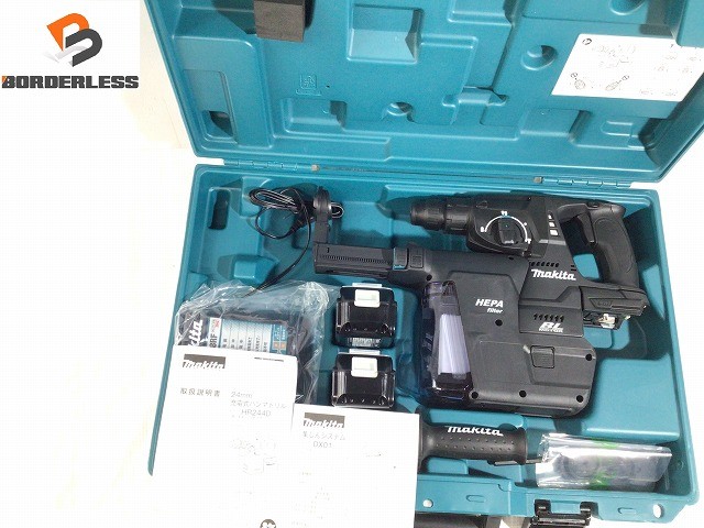 ☆未当てはめる☆makita マキタ 18V 申し受ける式ハンマドリル HR244DGXVB 黒いこと 集じん取り合わせ(DX01) バッテリ2個(6.0Ah) 申し受ける器 容れもの付129166
