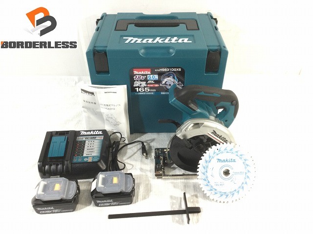 ☆未当て嵌める品☆makita マキタ 18V 165粍 申し受ける式マルノコ HS631DGXS 青/青色 蓄電池2個(18V 6.0Ah) 申し受ける器 入れもの付121119