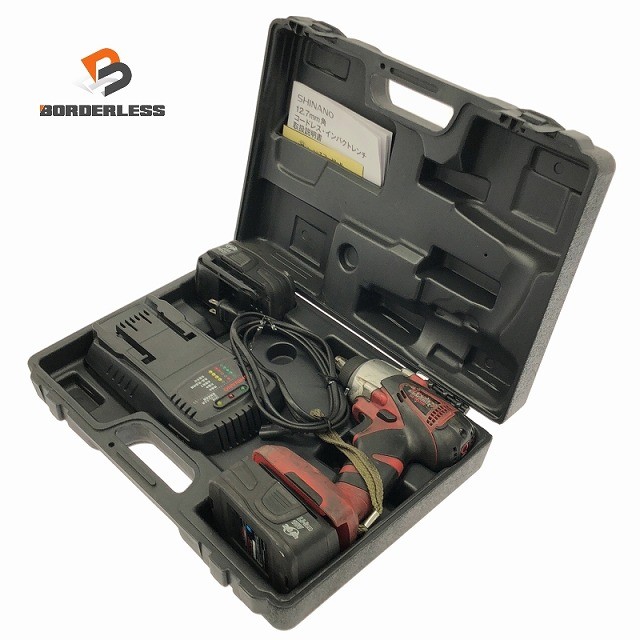 ☆中古品☆SHINANO 信濃 18V 12.7粍角 (1/2”) コードレスインパクトレンチ SI-165W 蓄電池2個(18V 2.0Ah) 申し受ける器 入れもの付124769