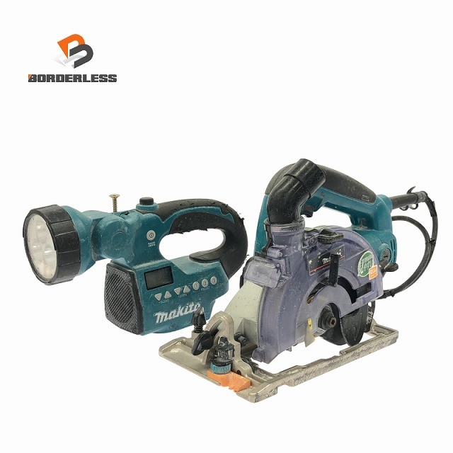 ☆中古品2点書き割り☆makita マキタ 100V 125粍 防じんマルノコ 5205FX 14.4V/18V 申し受ける式ともし火付ラジオ受信機 MR050D 防塵マルノコ127651