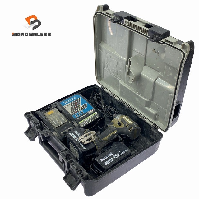 ☆中古品☆makita マキタ 18V 充電式インパクトドライバ TD173DRGXO オリーブ バッテリー2個(18V 6.0Ah) 充電器 ケース付128621|ボーダレス 店