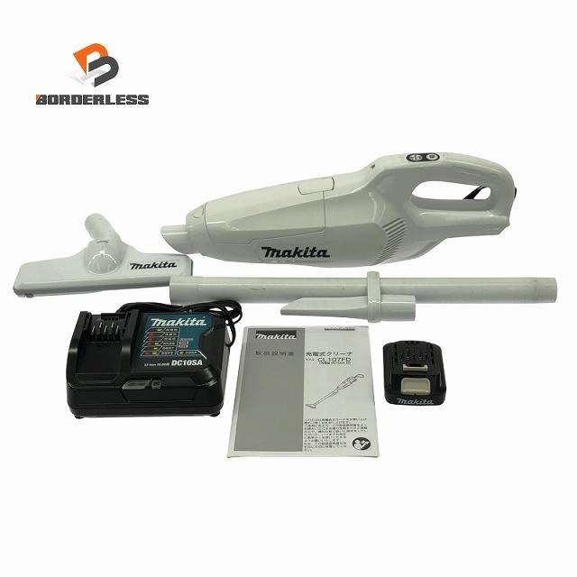 ☆中古比較的綺麗☆makita マキタ 10.8V 充電式クリーナー CL107FDSHW 白/ホワイト バッテリ1個(1.5Ah) 充電器付 コードレス 掃除機131034｜ボーダレス　店