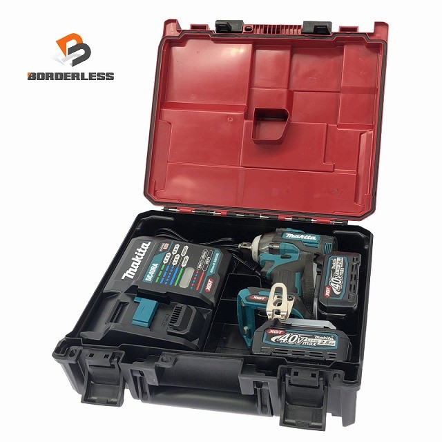 ☆比較的綺麗☆makita マキタ 40Vmax 充電式インパクトレンチ TW004GRDX バッテリ2個(2.5Ah) 充電器 ケース付 320N･m131997｜ボーダレス　店