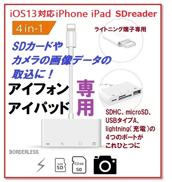 楽天市場 Iphone Ipad カメラ Sdカード リーダー 4in1 Sdカードライター Micro Sdカード Usb Ios14対応 Borderless ボーダレス Shop