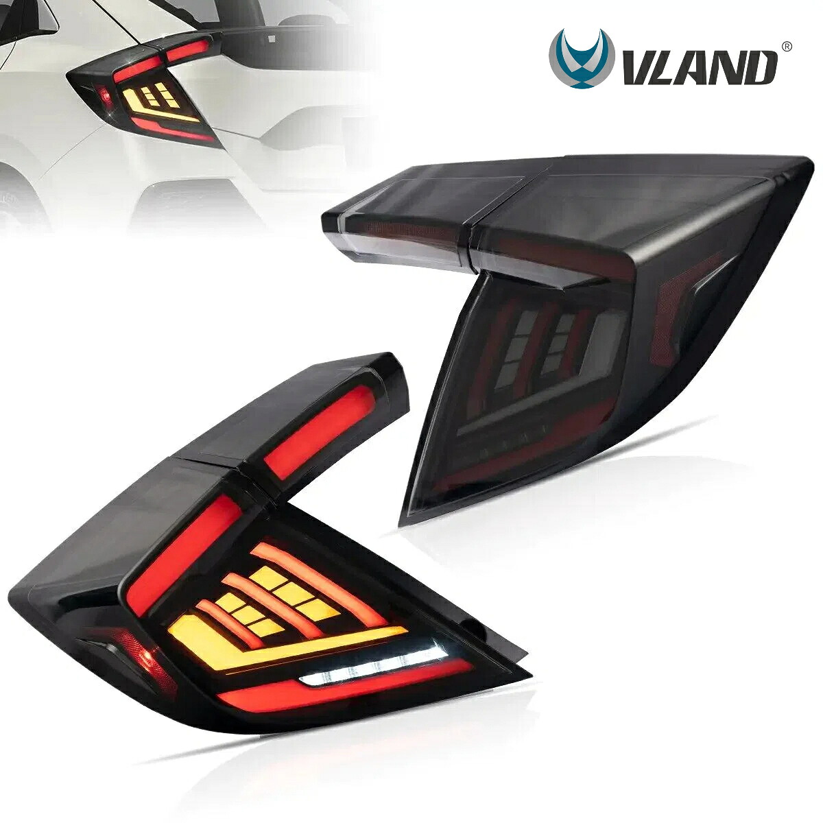 ＼受注生産／【VLAND 正規品】ホンダ シビック FK7 (ハッチバック) FK8 (タイプR) LED テールランプ オープニングモーション機能付き CIVIC Type-R FK 流れるウィンカー シーケンシャル 左右セット テールライト ライトスモーク 2017~2021y｜ボレアスジャパン 店