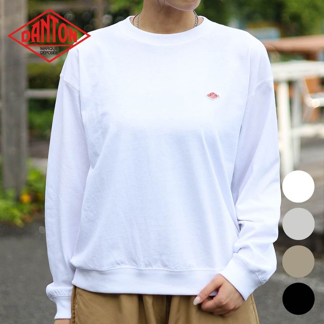 DANTON ダントン ティーシャツ 成人女性 ロング衣袂 汗水ティーシャツ レディース WHITE BLACK HEATHER IVORY GREIGE 綿織物 ポリエステル M大きさ