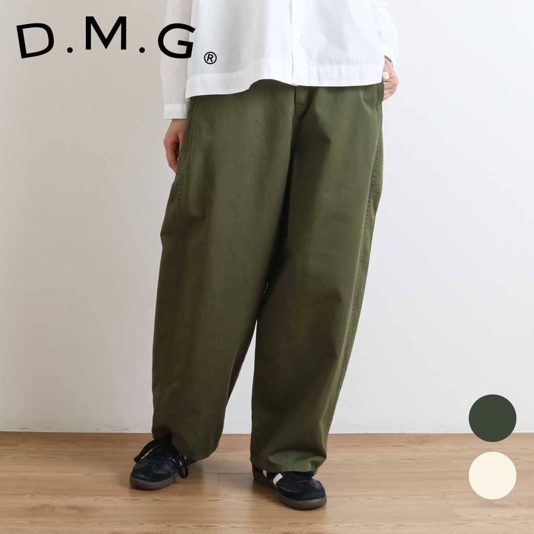 D.M.G. ディーエムジー ドミンゴ Volume Chino Pants 音の大きさ チノズボン下 白いこと カーキ S M 14-225t 2025年 秋冬 レディース ズボン下 チノ 綿 色つや 自然的 ボトムス ズボン ゆったり イージーパンツ 貨物輸送無料