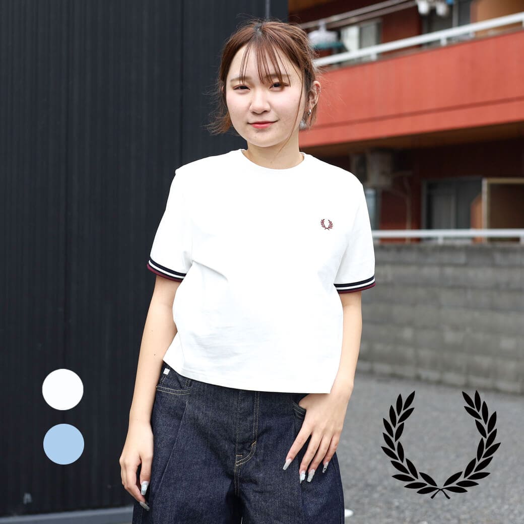 FRED PERRY フレッドペリー TIPPED T SHIRT ティップラインプルオーバー レディース 春夏 綿 SNOW WHITE／白いこと（129） BALL BOY BLUE／ともし火青み（24A）10
