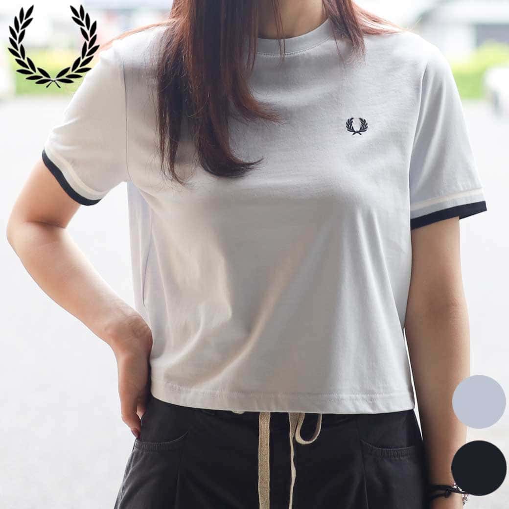 FRED PERRY フレッドペリー ボールドティップドティーシャツ 春夏 レディース 綿 ポリウレタン NAVY DUSKY BLUE 10大きさ g2179 貨物輸送無料