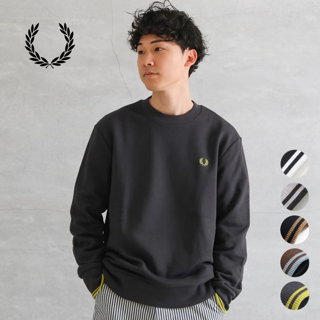 FRED PERRY フレッドペリー Crew Neck Sweatshirt 長袖 トップス メンズ 労働者の一団のど首 汗水 ティーシャツ 分かりやすい M7535 月桂樹 貨物輸送無料