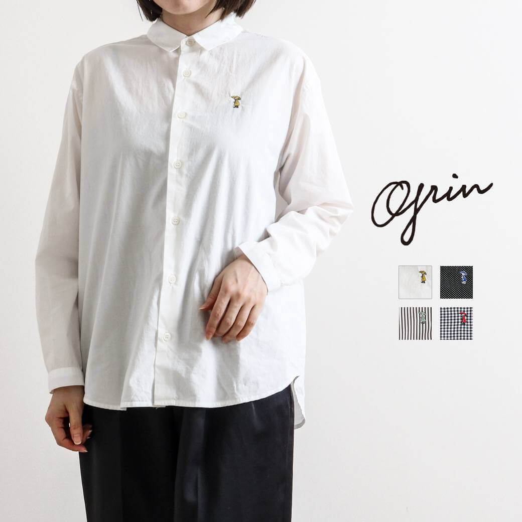 【7/19 20:00~7/26 9:59までP10倍】グリン grin ブロード雨の日刺繍ラウンドシャツ 秋冬 8245T-003 レディース トップス シャツ 刺繍 柄 ナチュラル 送料無料|BORN FREE E-SHOP