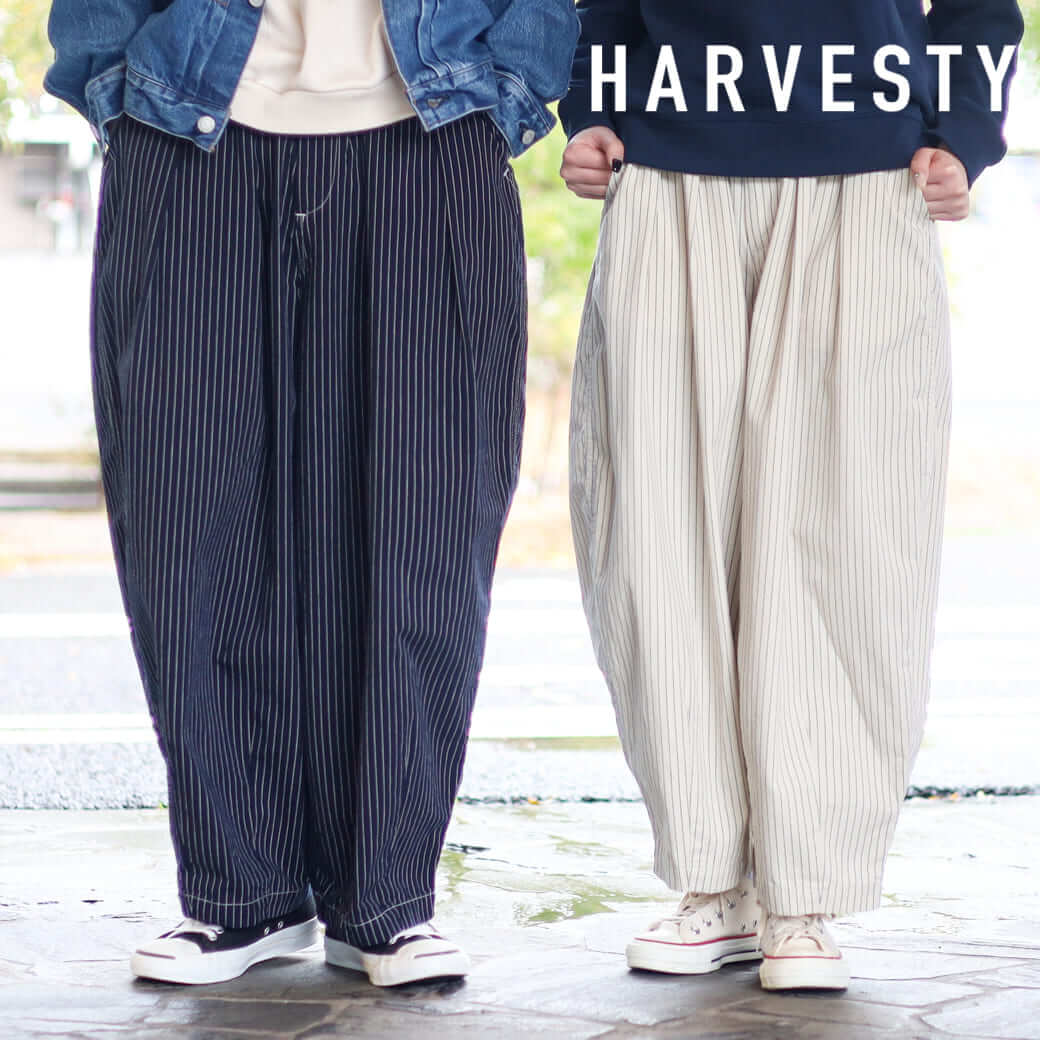 ハーベスティ HARVESTY サーカスパンツ ペンシル ストライプ PENCIL STRIPE CIRCUS PANTS レディース 春夏 綿100％ ネイビー エクリュ 0-2サイズ