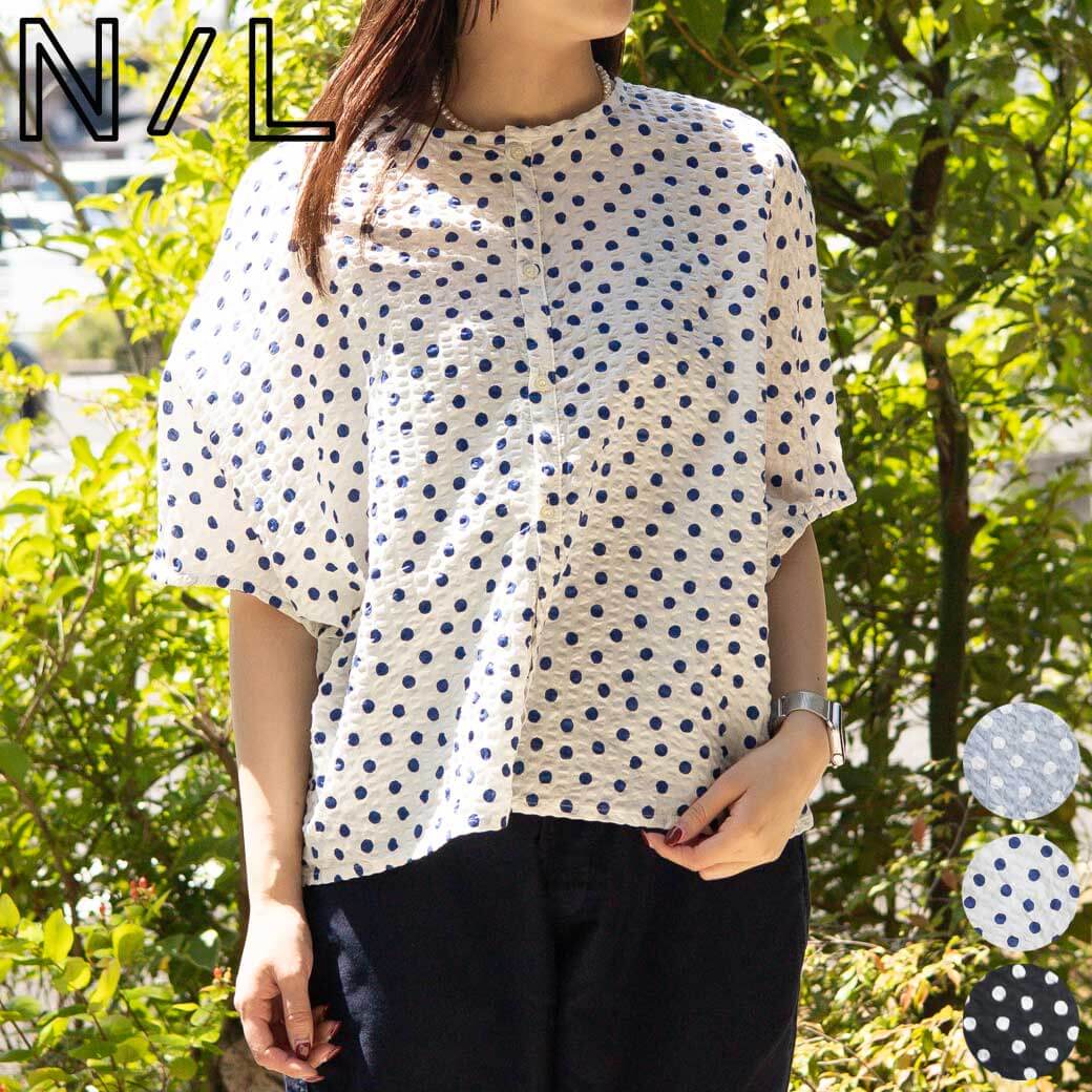 【7/19 20：00～7/26 9：59までP10倍】NATURAL LAUNDRY ナチュラルランドリー リップルドット 2WAY ドルマンシャツ レディース 春夏 綿 オフ&times;ブルー ブルーグレー&times;オフ クロ&times;オフ 2サイズ｜BORN FREE E-SHOP
