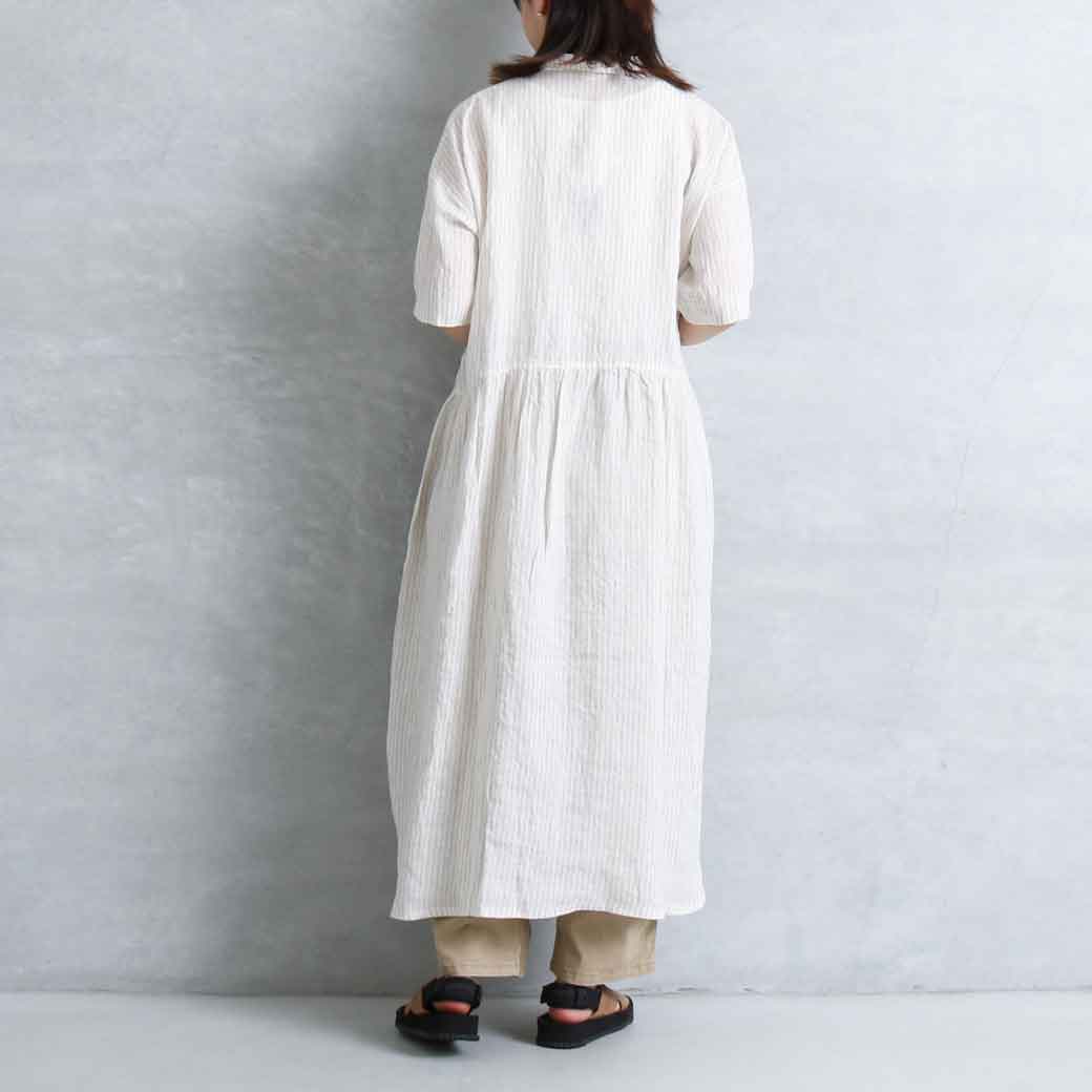 コロニー A Koloni リネンストライプシャツワンピース Linen Striped Shirt One Piece レディース 半袖 シャツ 春夏 リネン ワンピース Breathefreely Org Uk