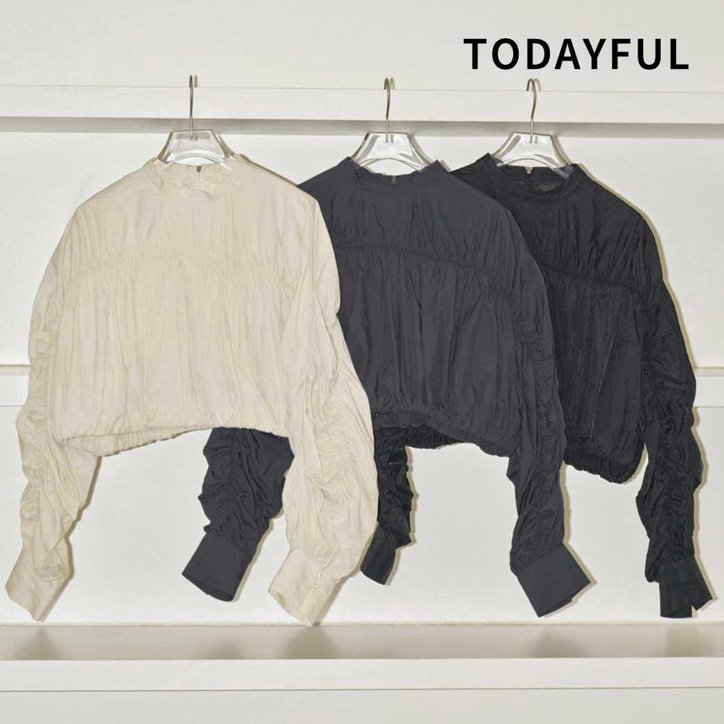 TODAYFUL トゥデイフル Standcollar Gather Blouse レディース トップス 長袖 トップ ナイロン 好いたらしい 貨物輸送無料