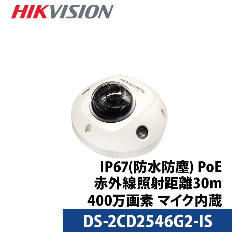 防犯カメラ 屋外 屋内 400万画素 ミニドーム マイク内蔵 HIKVISION(ハイクビジョン) IP カメラ電源不要 スマホ PoE DS-2CD2546G2-IS レンズサイズ2.8mm