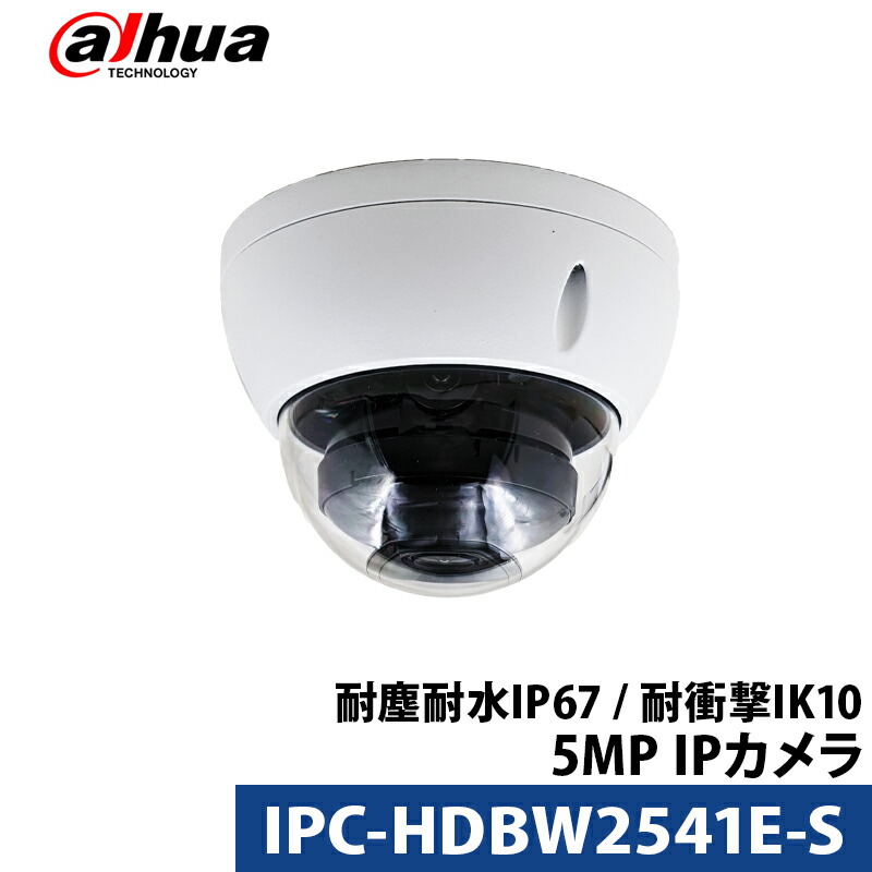 防犯カメラ 屋内屋外 500万画素 Dahua(ダーファ) IP カメラ電源不要 PoE スマホ監視 IPC-HDBW2541E-S ドーム型 レンズサイズ2.8mm