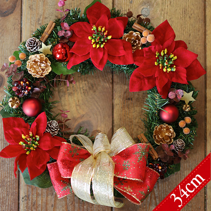 クリスマスリース　真紅バラや木の実飾り　SIA製 クリスマスリース 真紅バラや木の実飾り SIA製