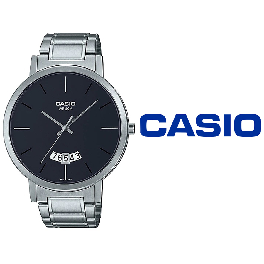 ネコポス あす楽 送料無料 Casio カシオ 腕時計 メンズ レディース キッズ Mtp B100d 1e 男の子 女の子 アナログ クォーツ ブラック シルバー ステンレス カレンダー カジュアル ビジネス ファッション 仕事 旅行 アルバイト アウトドアスポーツ 会社 学校 学生 社会人