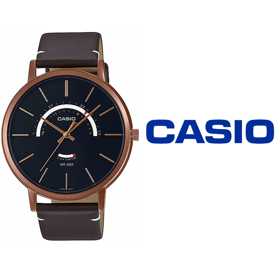 ネコポス あす楽 送料無料 Casio カシオ メンズ レディース キッズ 腕時計 Mtp B105rl 1a 大人 子ども 男の子 女の子 アナログ クォーツ レザーベルト ブラック 文字盤 ブラウン レザーベルト カレンダー ビジネス カジュアル ファッション アウトドア スポーツ