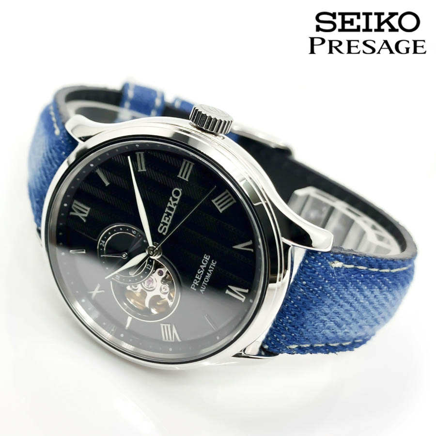 SEIKO セイコー PRESAGE 手巻き 自動巻き ブラック デニムベルト