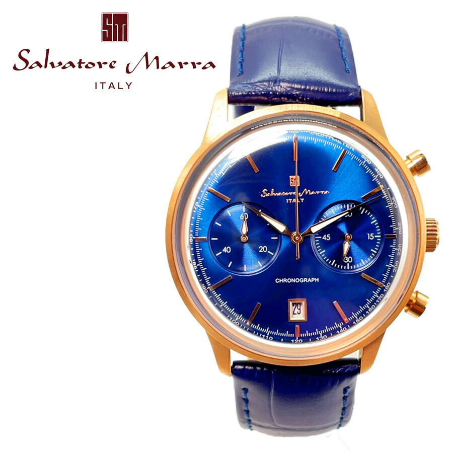 あしたやさしい 送料無料 当店1高齢引受けるラッキーき Salvatore Marra サルバトーレマーラ Sm19106 Pgbl メンズ 腕時計 多量時計の針アナログ リストウオッチ 水晶 ブルーチーズ ゴールド カレンダー 媾曳き前兆 デイト役目 クロノグラフ レザーバンド アンティーク検分