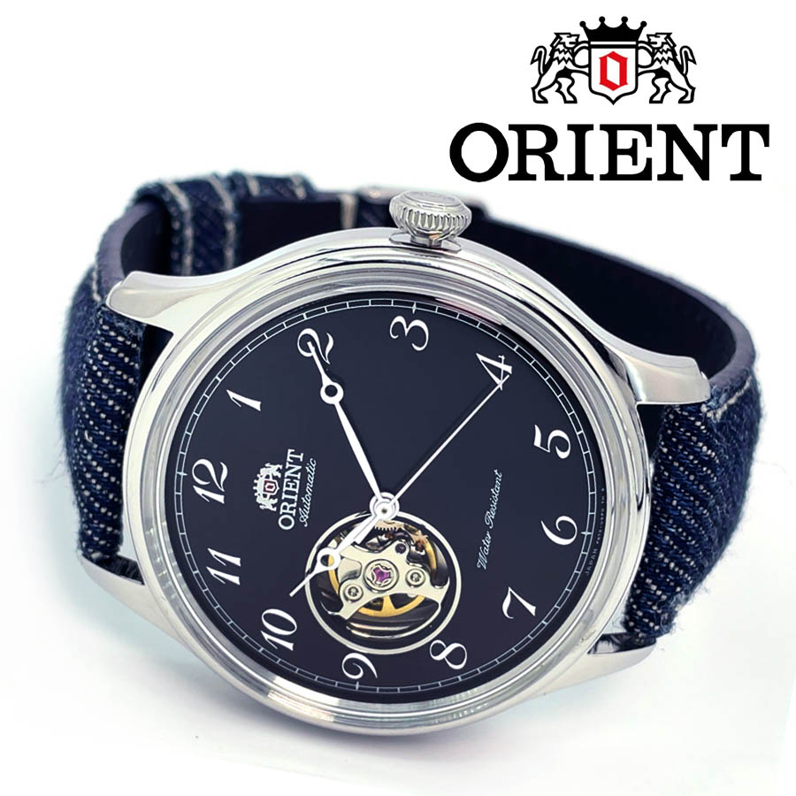 あす楽 送料無料 Orient オリエント Ra Ag0016b00c 岡山デニムコラボベルト 正規レザーベルト付属 日本製 自動巻き 手巻き アナログ 秒針停止機能 日常生活防水 5気圧防水 シースルーバック クリスタルガラス ステンレススチールケース スケルトン ネイビー 箱説明書付き