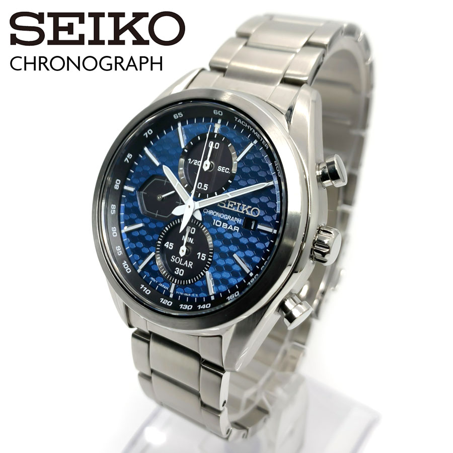 SEIKO SPORTS セイコー クロノグラフ シルバー ソーラー メンズ 秒針