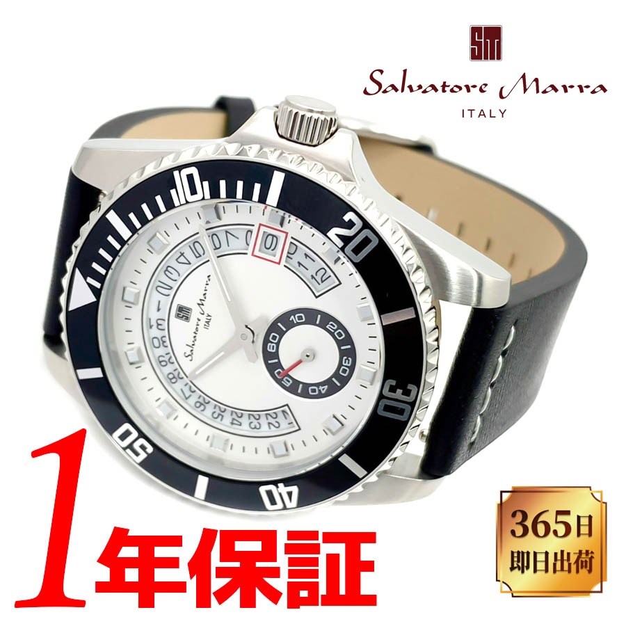 【 送料無料】【ベルト2本セット】【当店限定オイルレザーベルト】【純正ステンレスベルト付属】Salvatore Marra サルバトーレマーラ メンズ クォーツ 腕時計 日常生活防水(50m防水) ステンレス アナログ デイトカレンダー スモールセコンド SM22107-SSWHBK 14,256円