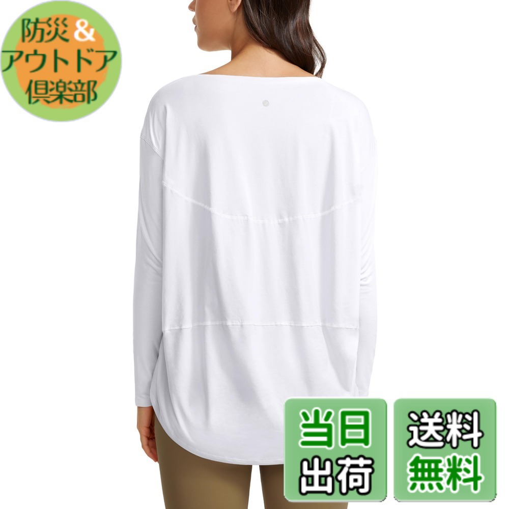 【送料無料】[CRZ YOGA] カットソー レディース 長袖 tシャツ ピマコットン ボートネック ベーシック ゆったり カジュアル ヨガウェア トップス 長袖 春 秋 ホワイト1 M