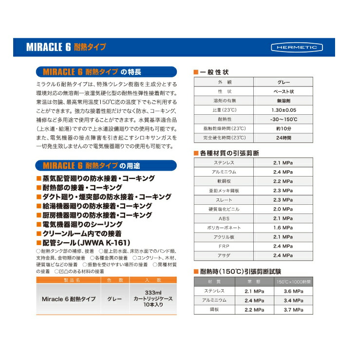 最高級 ミラクル6 耐熱タイプ ヘルメチック miracle6 333ml 5本 グレー 多用途接着剤 HT Bond fucoa.cl