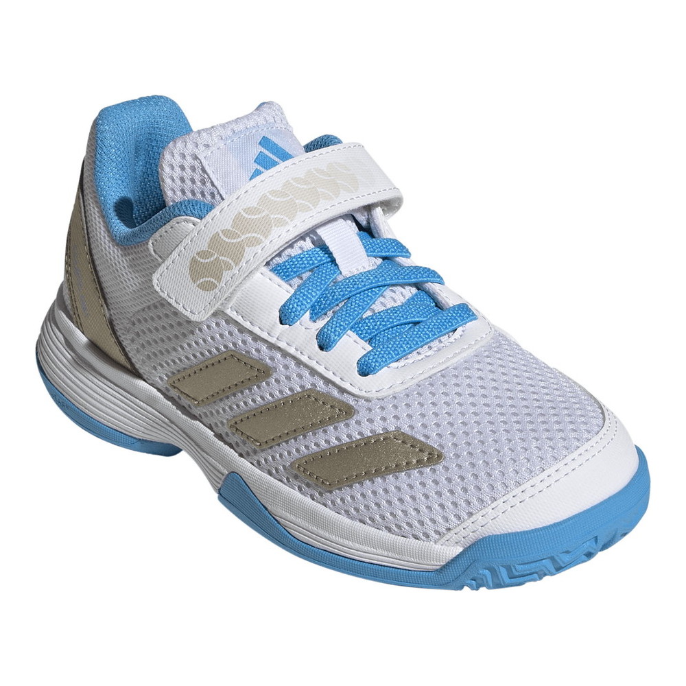 ADIDAS アディダス コートフラッシュ フックアンドループ テニスシューズ キッズ / Courtflash Hook-and-Loop Tennis Shoes Kids フットウェアホワイト/サイバーメタリック/ルシッドアクアマリン JP6686