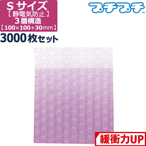 【ポイント3倍/法人限定販売】 プチプチ 袋 エアキャップ 梱包 3層 静電気防止 S サイズ (100×100×30mm) 3000枚 セット 平袋 プチプチ袋 エアキャップ袋 ぷちぷち 三層 エアパッキン エア-キャップ えあ