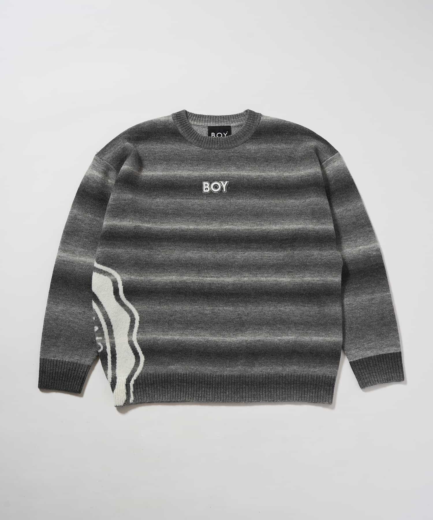 【 BOY LONDON 】MONO Border Gradation KNIT GRAY トップス-メンズファッション