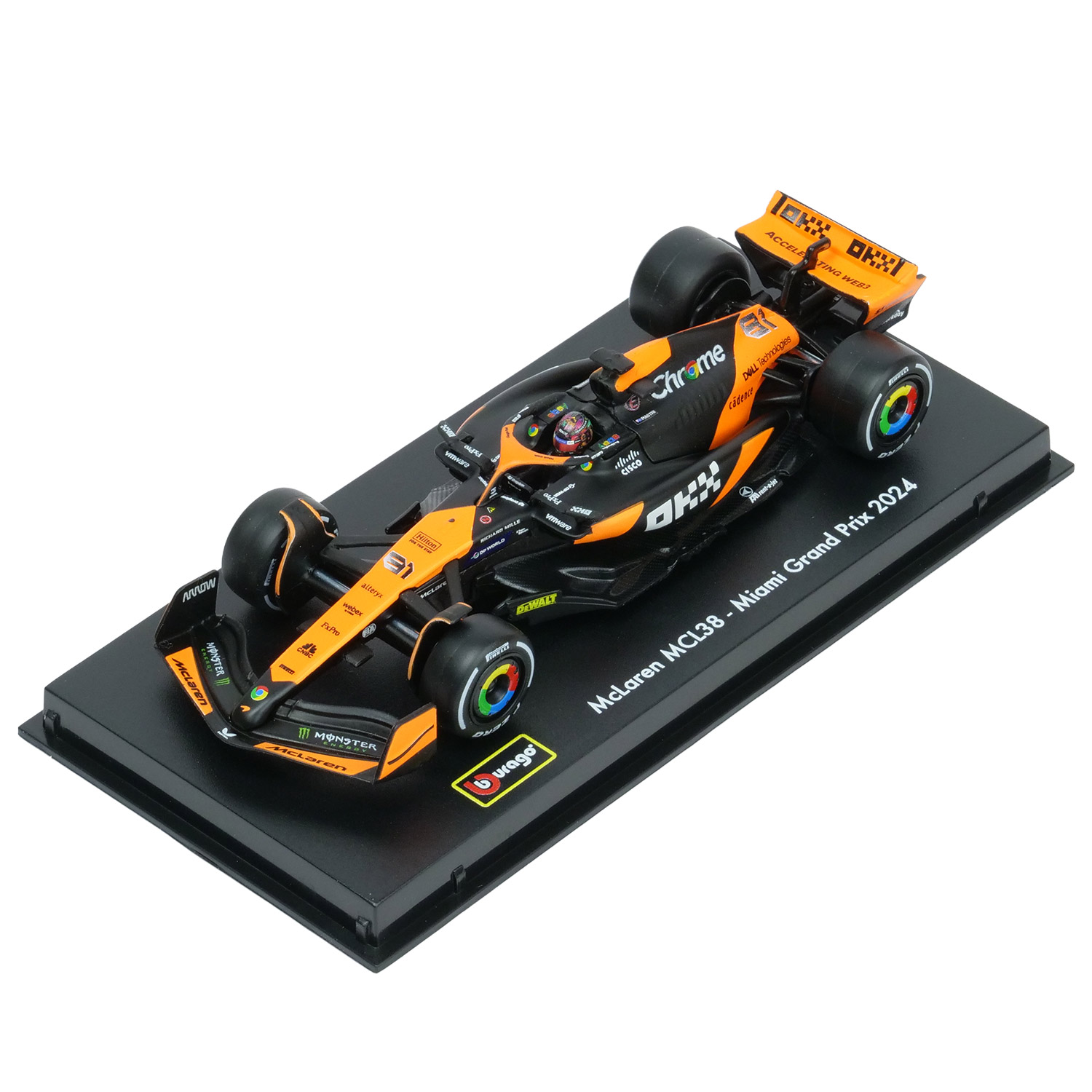 Bburago 1/43スケール マクラーレン F1 チーム MCL38 マイアミGP 2024 #4O.ピアストリ ドライバー付 クリアケース オレンジ BUR38215PMIA