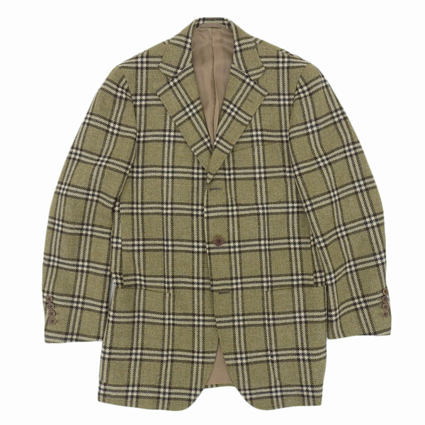◆美品◆ ビームスF BEAMS F ウール100% チェック柄 シングル 三つボタン ジャケット メンズ グリーン×ブラン系 size46 Y02845 【中古】