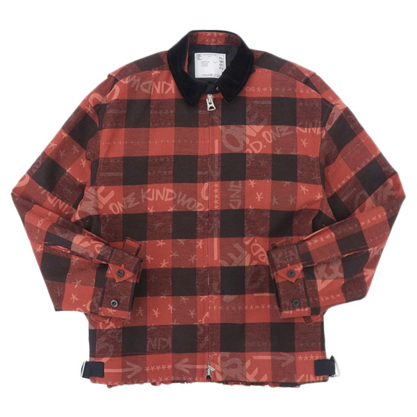 未使用 サカイ sacai Eric Haze バッファロー チェック ジャケット メンズ レッド ブラック 1 コットン 長袖 23-02967M Y03407|BRAND CLOSET