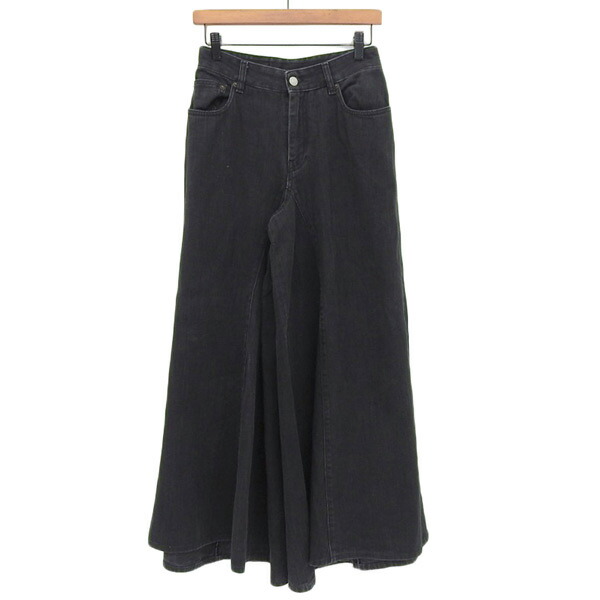 メゾンマルジェラ Maison Martin Margiela MM6 ウォッシュ加工 ワイドデニムパンツ レディース ブラック系 size38 コットン 2018ss Y03453