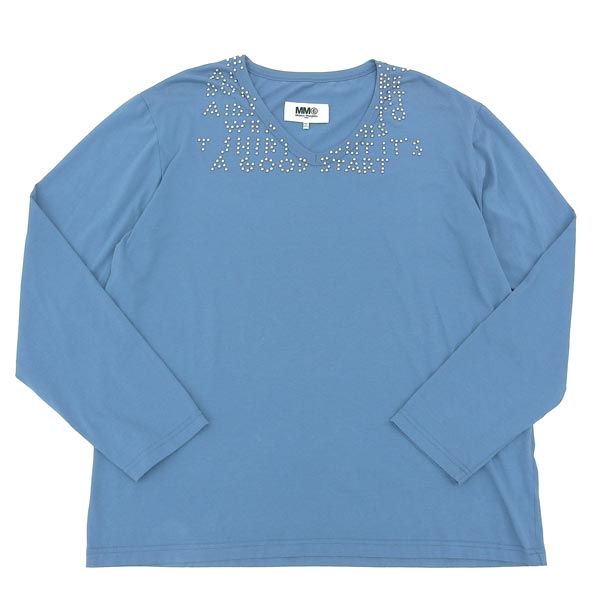 ◆美品◆ メゾンマルジェラ Maison Margiela コットン スタッズ エイズ カットソー ブルー メンズ L S62GD0134 S23588 2022AW [Y03221]