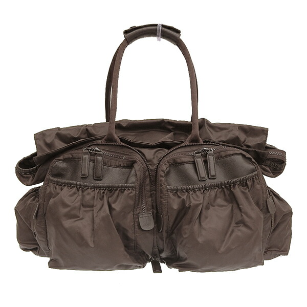 PLEATS PLEASE ISSEY MIYAKE プリーツプリーズ 変形 バッグ PP04-AG632 ネームタグ ポリエステル ナイロン 牛革 変形 2WAY ボストン ハンドバッグ ブラウン IG00545 【中古】