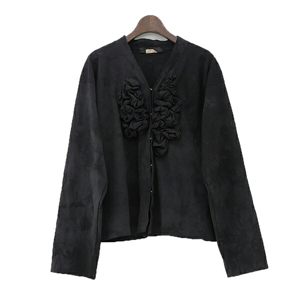 COMME des GARCONS コムデギャルソン コムコム 2021SS RG-T008 サイズL ポリエステル ムラ染め フリル 長袖 カーディガン レディース ブラック IG00548 【中古】